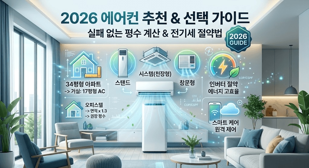 2026 에어컨 완벽 선택 가이드: 평수 계산부터 전기세 절약까지