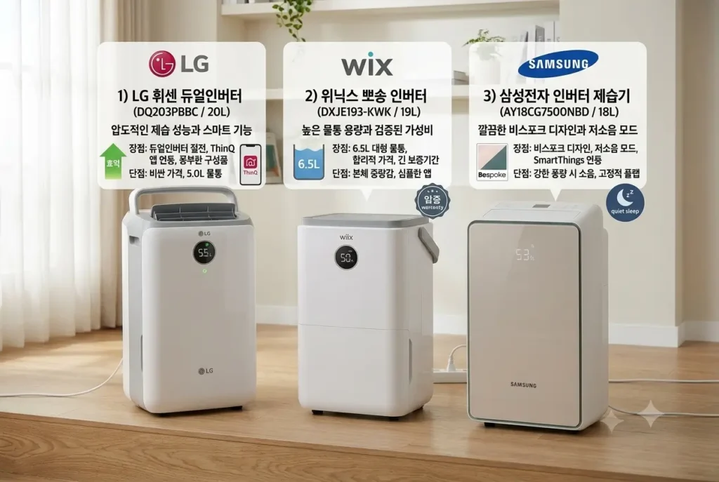2026년 1등급 인버터 제습기 추천 BEST 3 LG 위닉스 삼성 장단점 비교