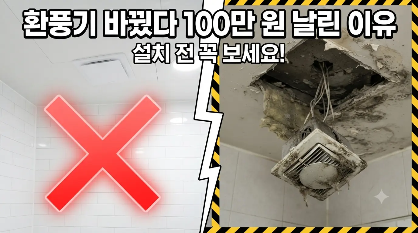 환풍기 교체 실패 사례와 낡은 천장 내부를 비교하는 '환풍기 바꿨다 100만 원 날린 이유' 블로그 썸네일