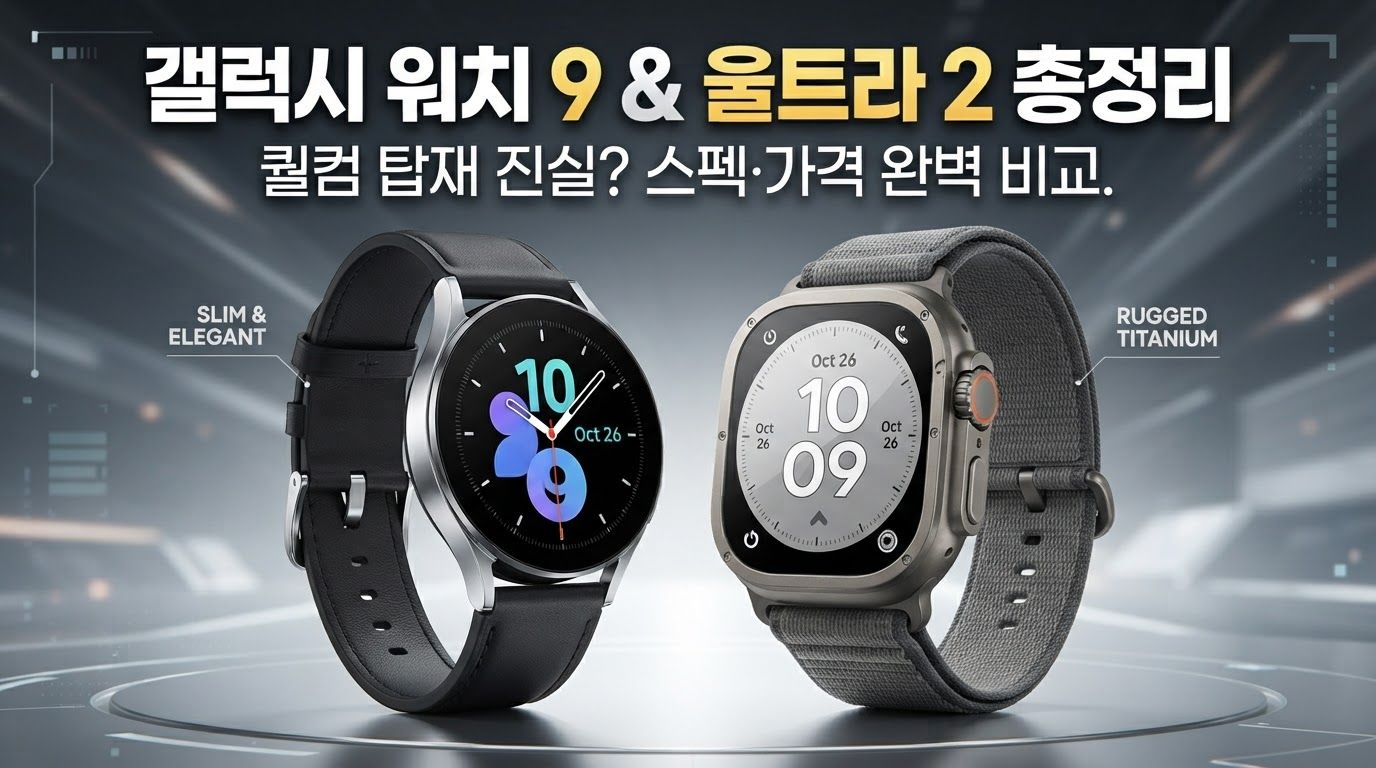 갤럭시 워치 9과 갤럭시 워치 울트라 2의 퀄컴 탑재 진실 및 스펙·가격 완벽 비교를 안내하는 블로그 대표 썸네일 이미지
