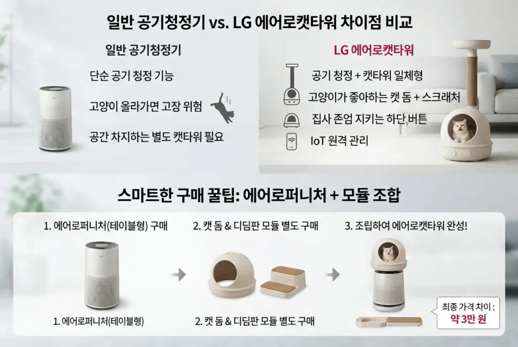 일반 공기청정기 비교 및 에어로퍼니처 모듈 조합 구매 꿀팁 인포그래픽