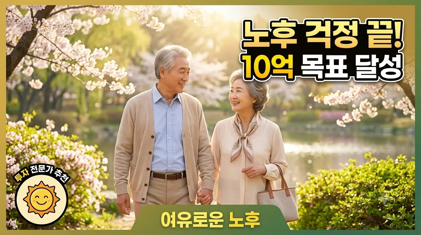 따뜻한 햇살 아래 행복하게 산책하는 은퇴 부부의 노후대비저축 성공 이미지