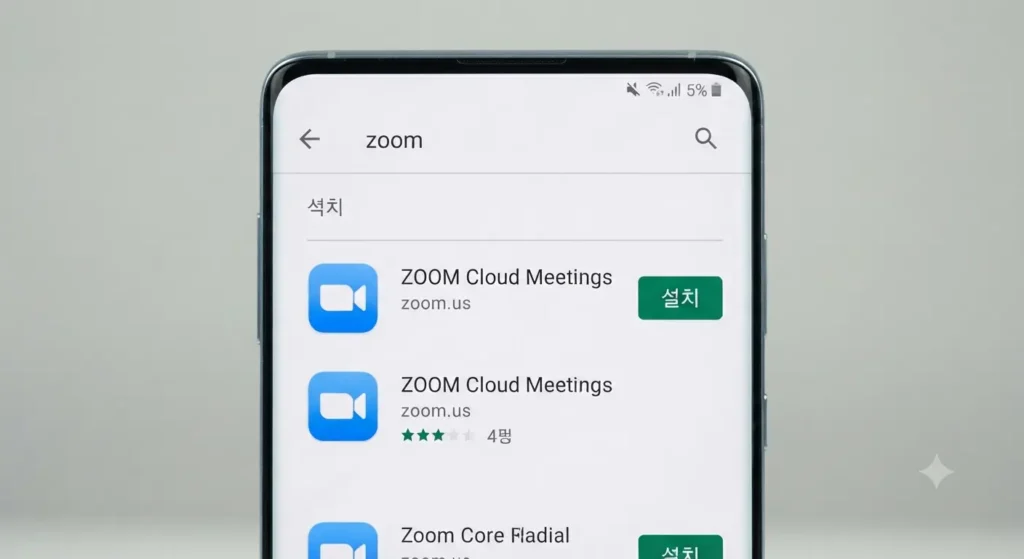 스마트폰 앱스토어에서 줌다운로드 및 앱 검색 화면