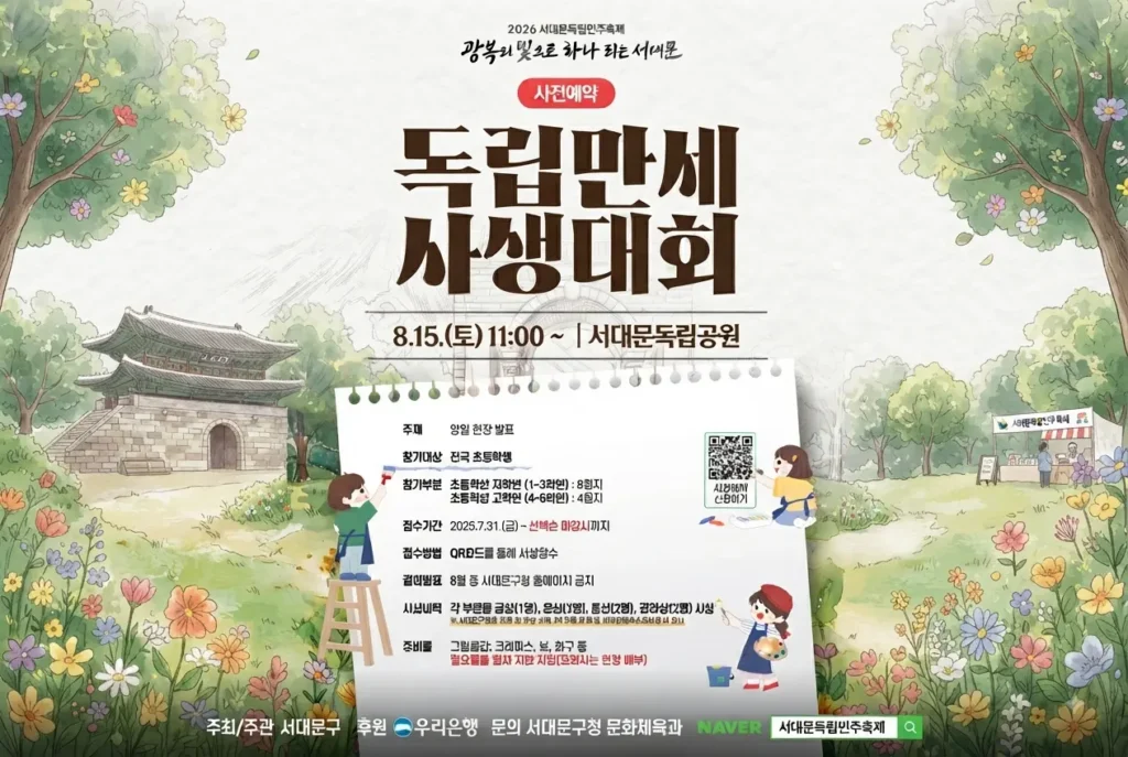 2026 서대문독립민주축제 부대행사 독립만세 사생대회 안내 포스터