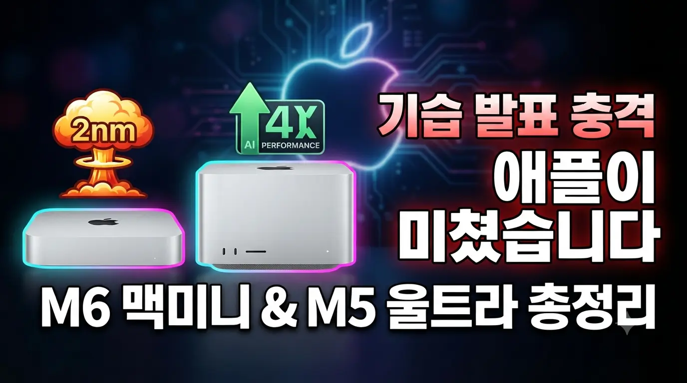 애플이 기습 발표한 M6 맥미니와 M5 Ultra 맥스튜디오 공식 제품 이미지 및 아키텍처 연출 컷
