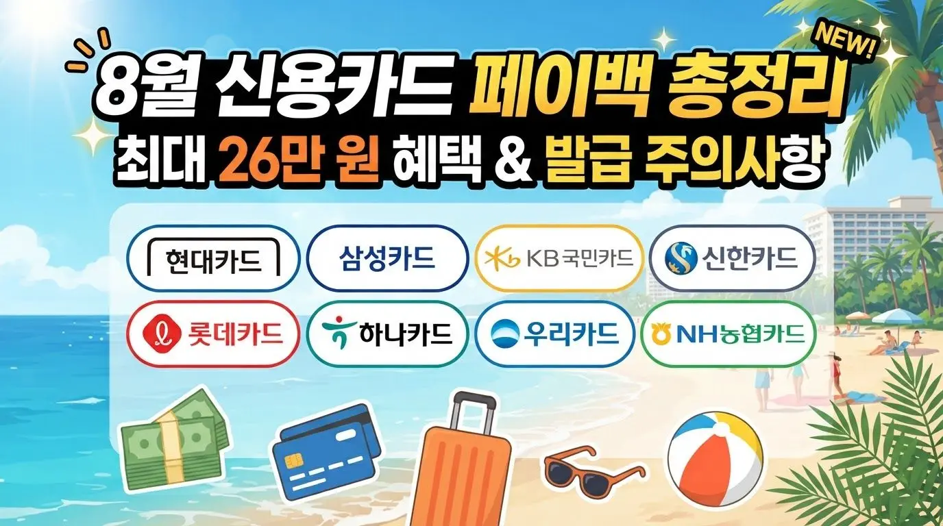 8월 신용카드 페이백 총정리 및 주요 카드사 로고 요약 썸네일 이미지