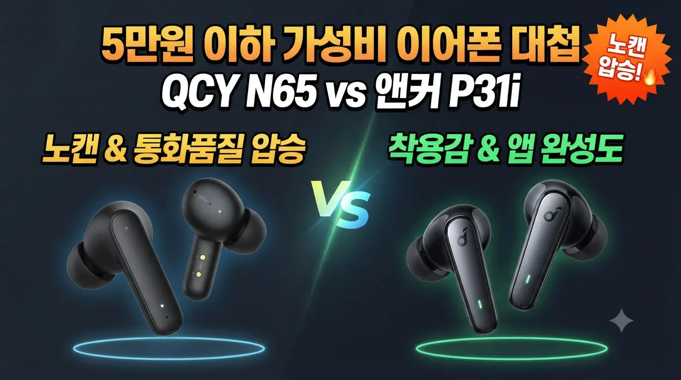 5만 원 이하 가성비 무선 이어폰 대첩: QCY 멜로버즈 N65와 앤커 사운드코어 P31i 디자인 및 성능 비교 썸네일
