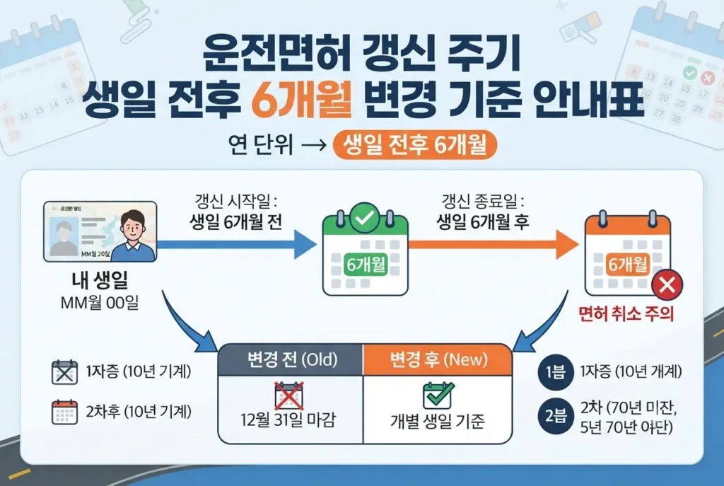 운전면허 갱신 주기 생일 전후 6개월 변경 기준 안내표