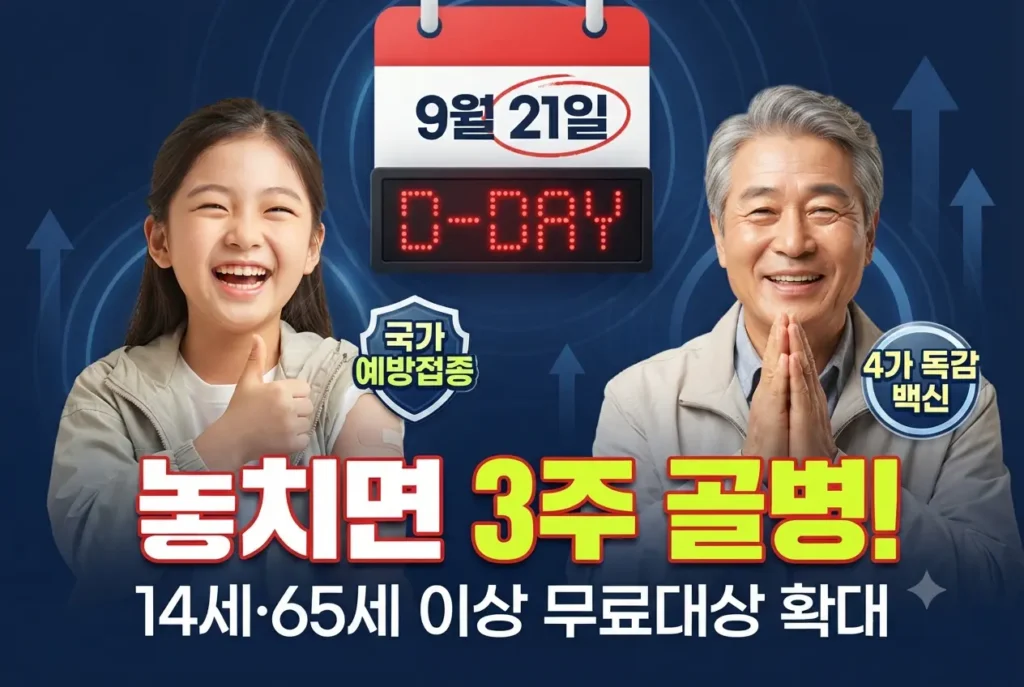 9월 21일 인플루엔자 예방접종 마감 임박 및 D-DAY 안내 시각 자료