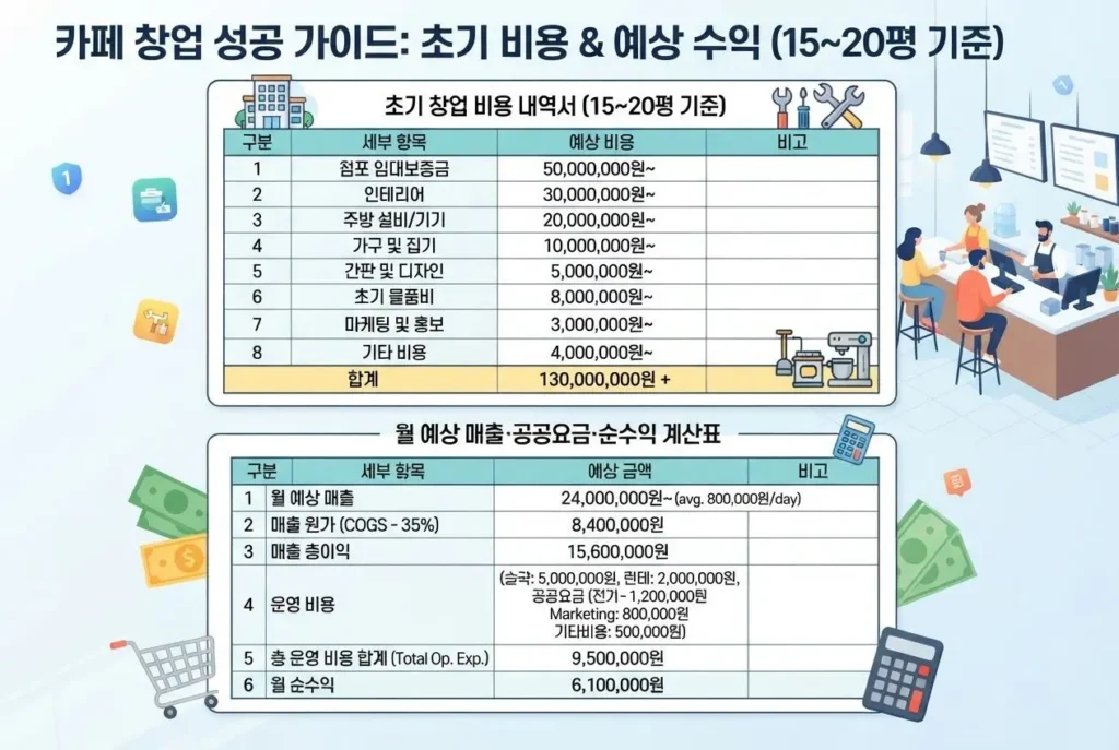 15평 기준 무인 세탁방 창업 비용 내역서와 월 예상 순수익 계산 인포그래픽