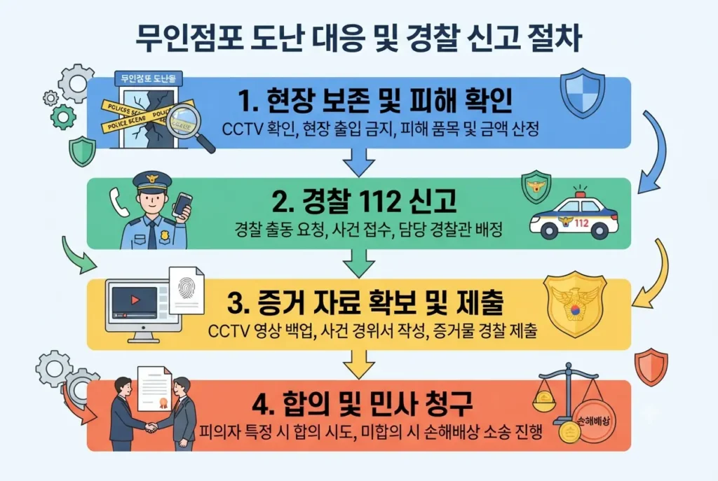 무인점포 도난 사고 발생 시 경찰 신고부터 민사상 손해배상까지의 법적 대응 절차