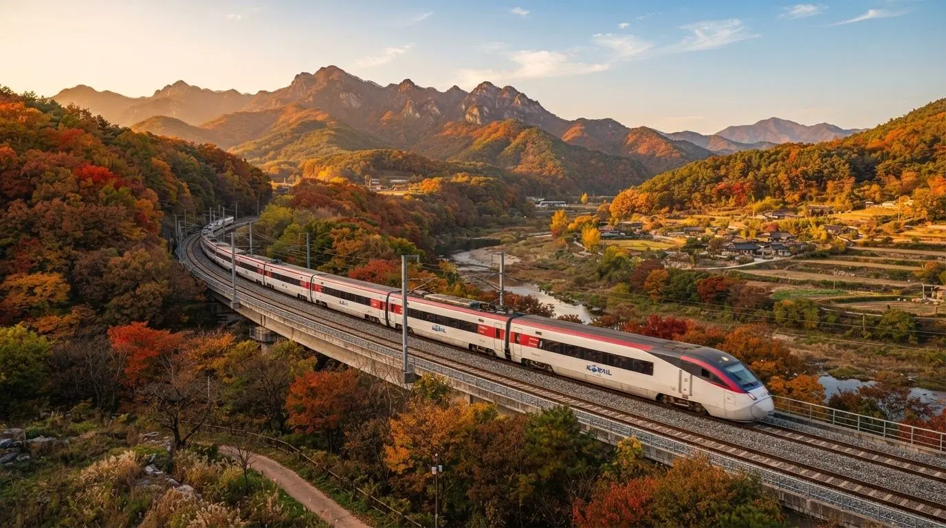 2026 여행가는 가을 KTX 철도 할인 예매 절차 안내를 위한 가을 들꽃과 한적한 간이역 배경의 여행 포스터