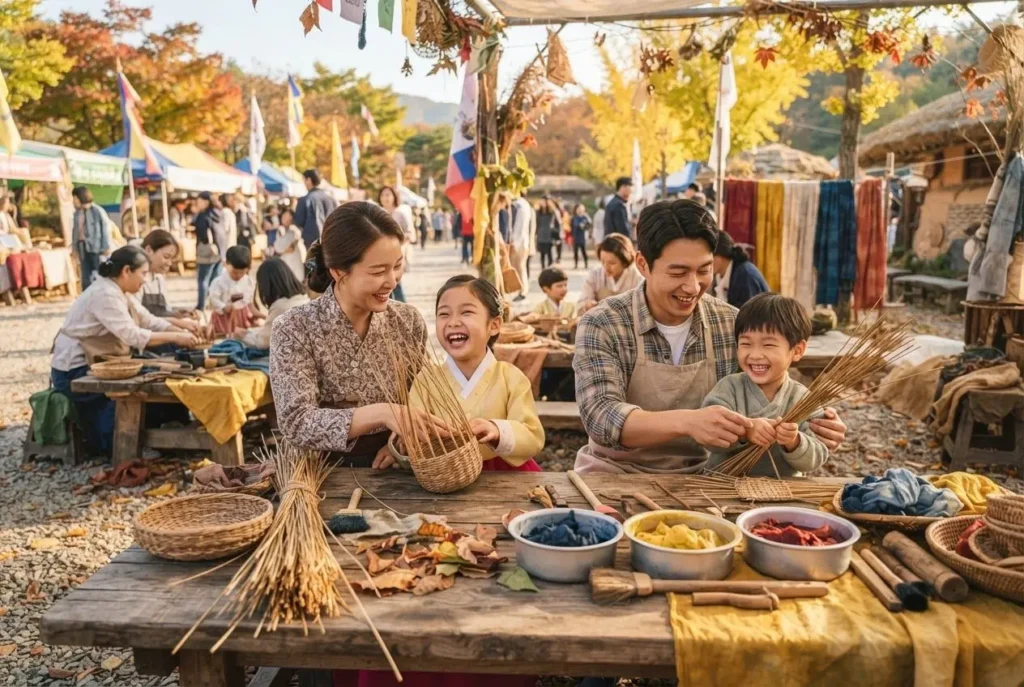 "시흥갯골축제 사전예약 대상인 갈대 공예와 천연 염색 등 아이와 함께 즐기는 생태 체험 프로그램 현장"